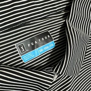 PGA Tour Black & White Striped Polo XXL *Excellent* Short Sleeves Pullover